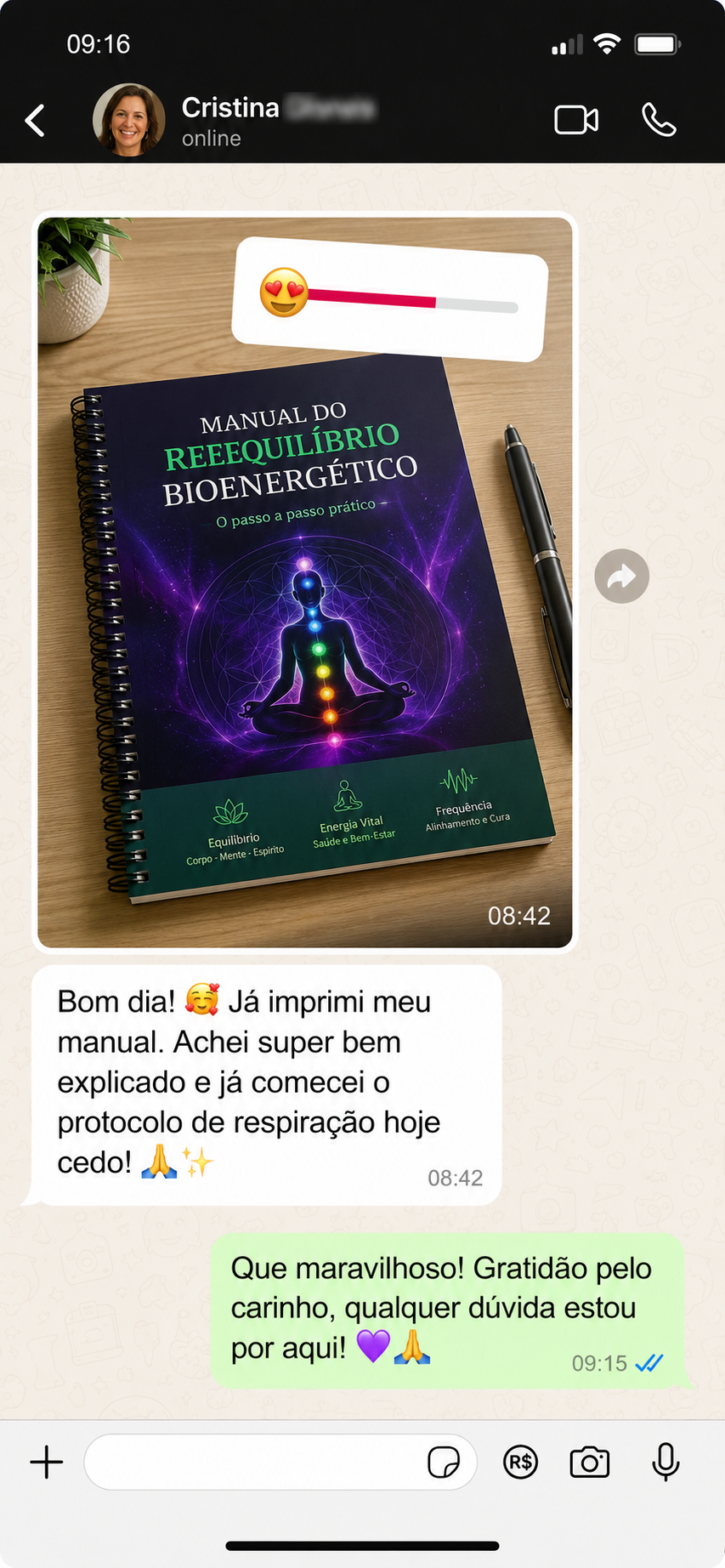 Depoimento real de cliente 1 no WhatsApp