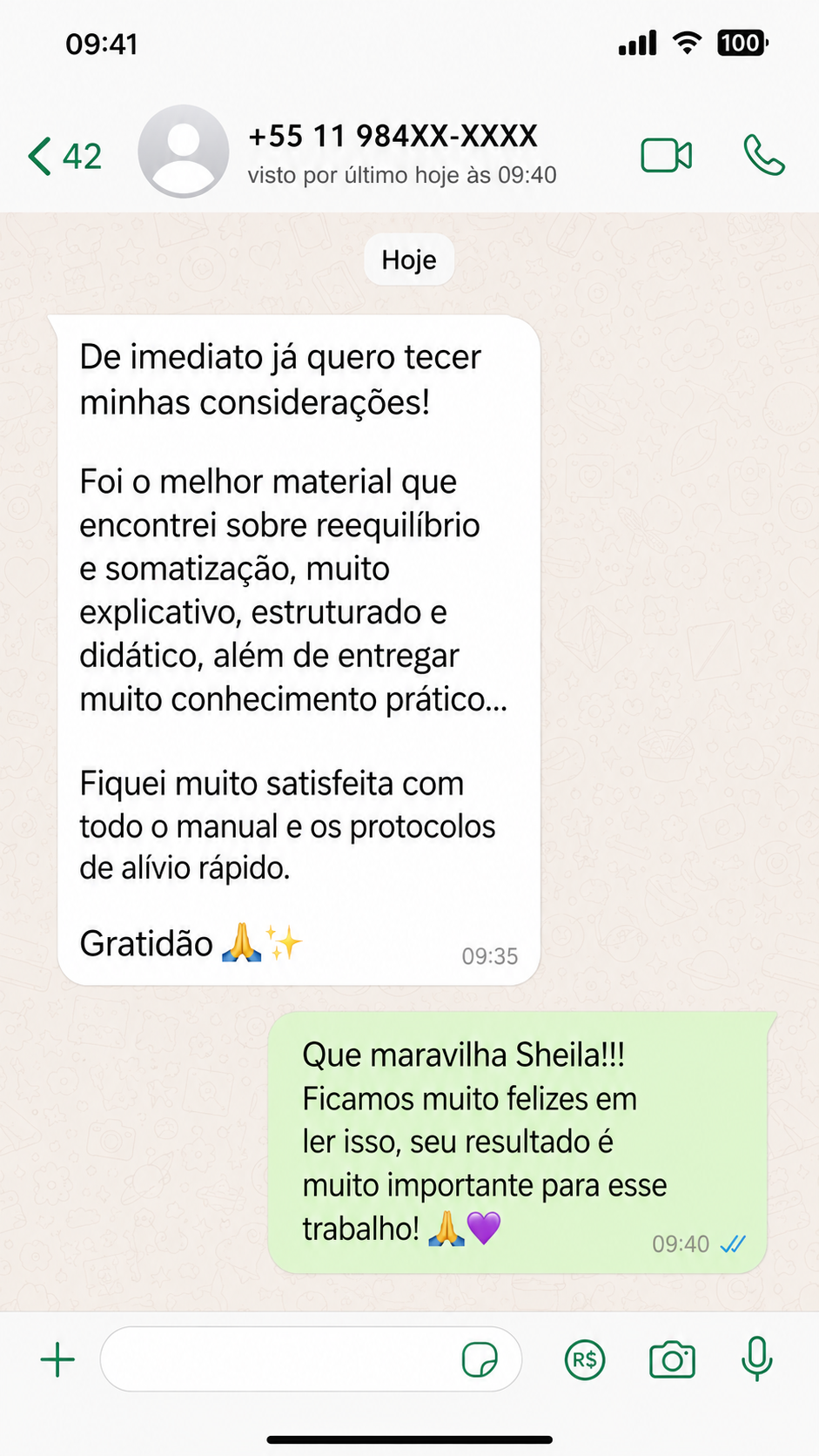Depoimento real de cliente 5 no WhatsApp